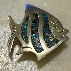 Mexican silver and abalone inlay pin.